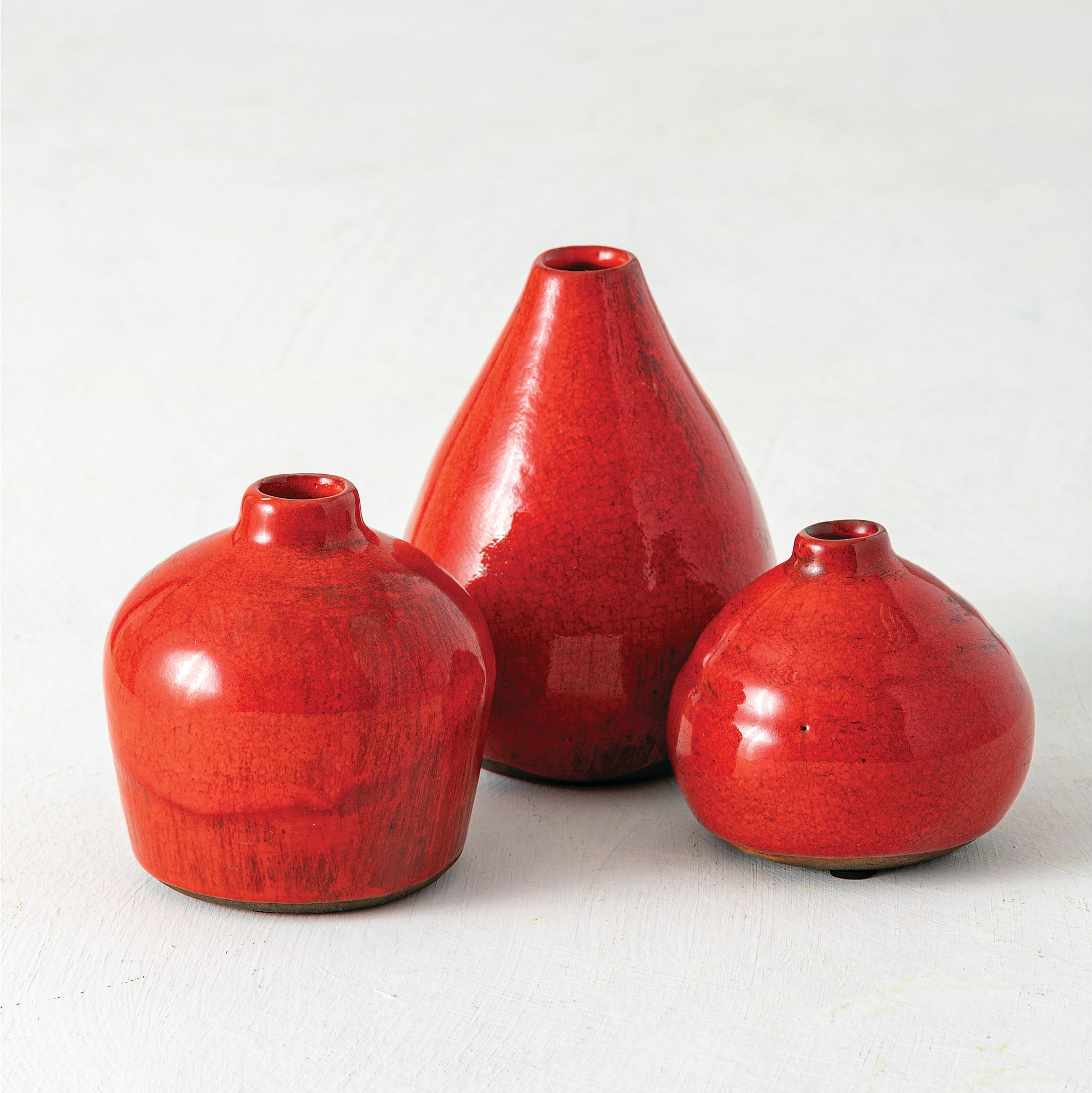 Sullivans Set 3 Small Ceramic Vases 3"H, 4"H & 5"H Red
