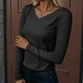 thumbnail image 2 of felwors Womens Long Sleeve V Neck Ribbed Knit Fitted Casual Tops Tee Slim Basic Shirt (Black, XXL), 2 of 5