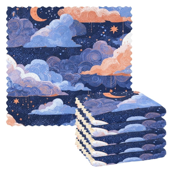 6 Pieces of Kitchen Towels 11x11Inch Kitchen Dish Cloths Kitchen Dish Towels Reuseable Cleaning Cloths Beautiful Blue Clouds