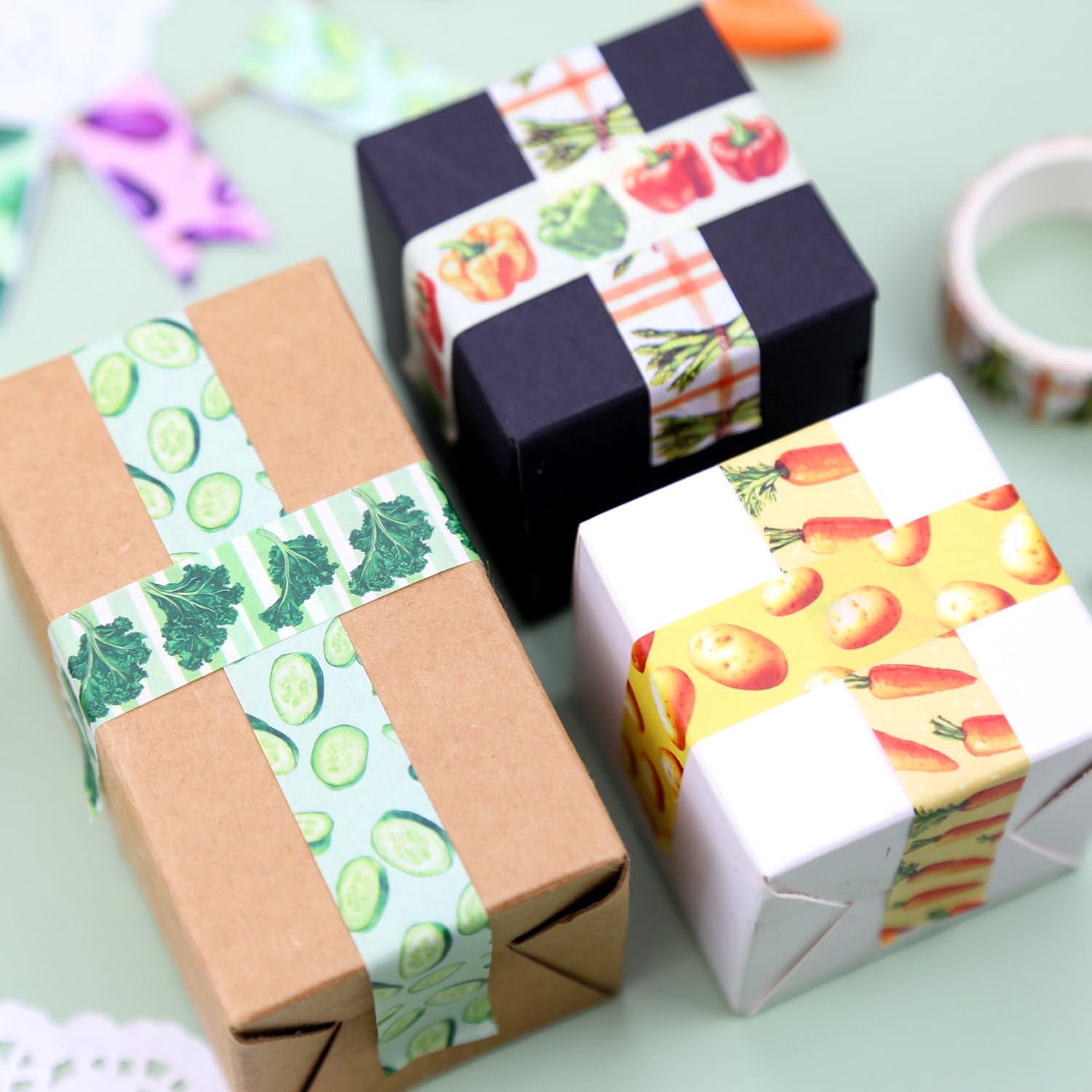 Vegetable Washi Tape Set of 12 Rolls, Cute Garden Pattern Decorative Tape, Tomato Carrot Corn Masking Tape for Journaling Supplies, Kitchen Planner, Garden Scrapbooking, Recipe Journal