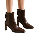 thumbnail image 5 of Women’s High Block Heel Back Zipper Ankle Booties, Elegant Dress Short Boots, Fashion Comfort Heeled Ankle Boots for Party Office Women Brown 7, 5 of 7