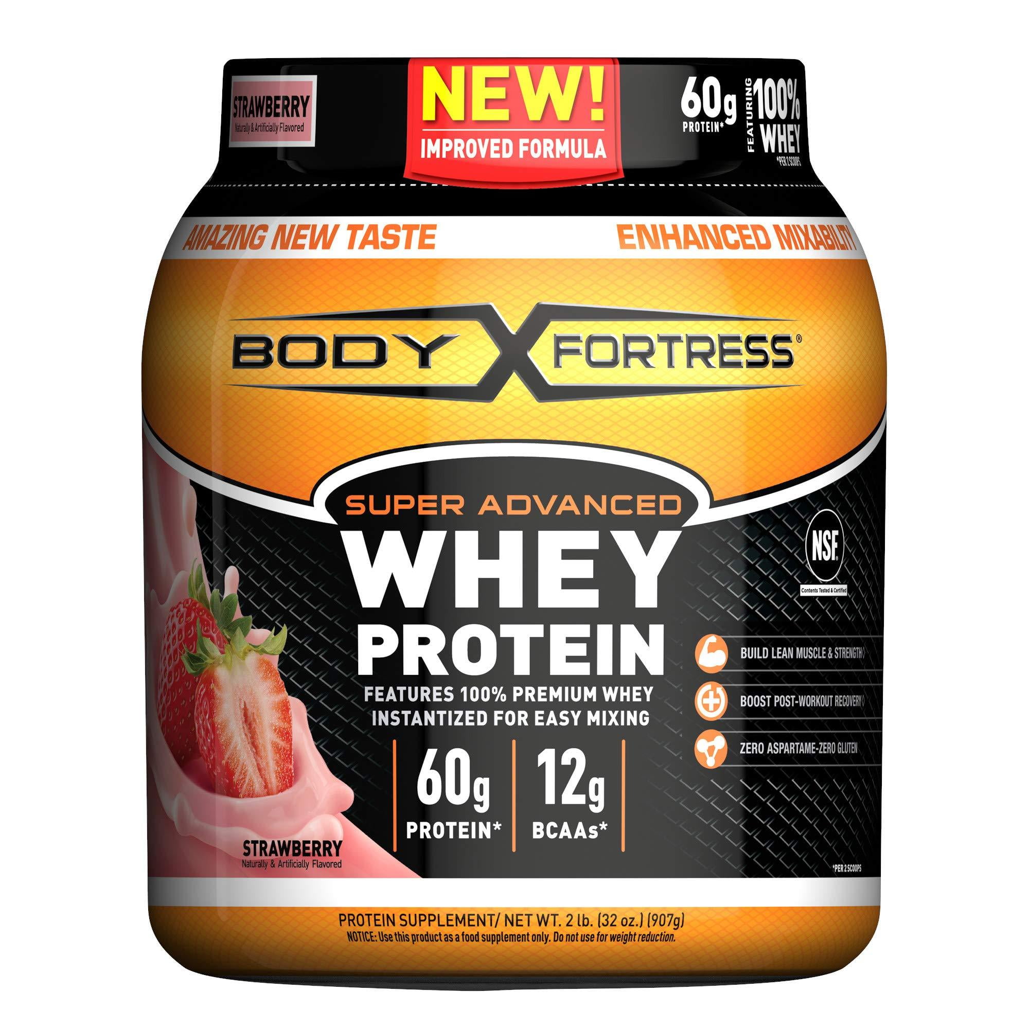 Body Fortress Super Advanced Whey Protein Powder, Gluten Free, Strawberry, 2 Pound (Packaging May Vary) Strawberry, 2lb