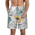 thumbnail image 2 of Uemuo The World Map with Cartoon Animals Pattern Men's Swim Trunks Hawaiian Beach Bathing Suit Swimsuits Beach Quick-Dry Shorts with Pockets-Small, 2 of 9