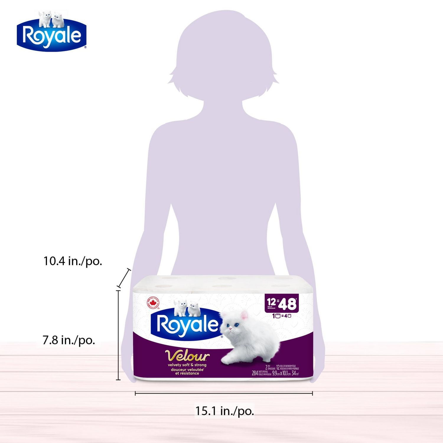 Royale Velour Toilet Paper, 12 equal 48 Rolls, 284 Sheets Per Roll