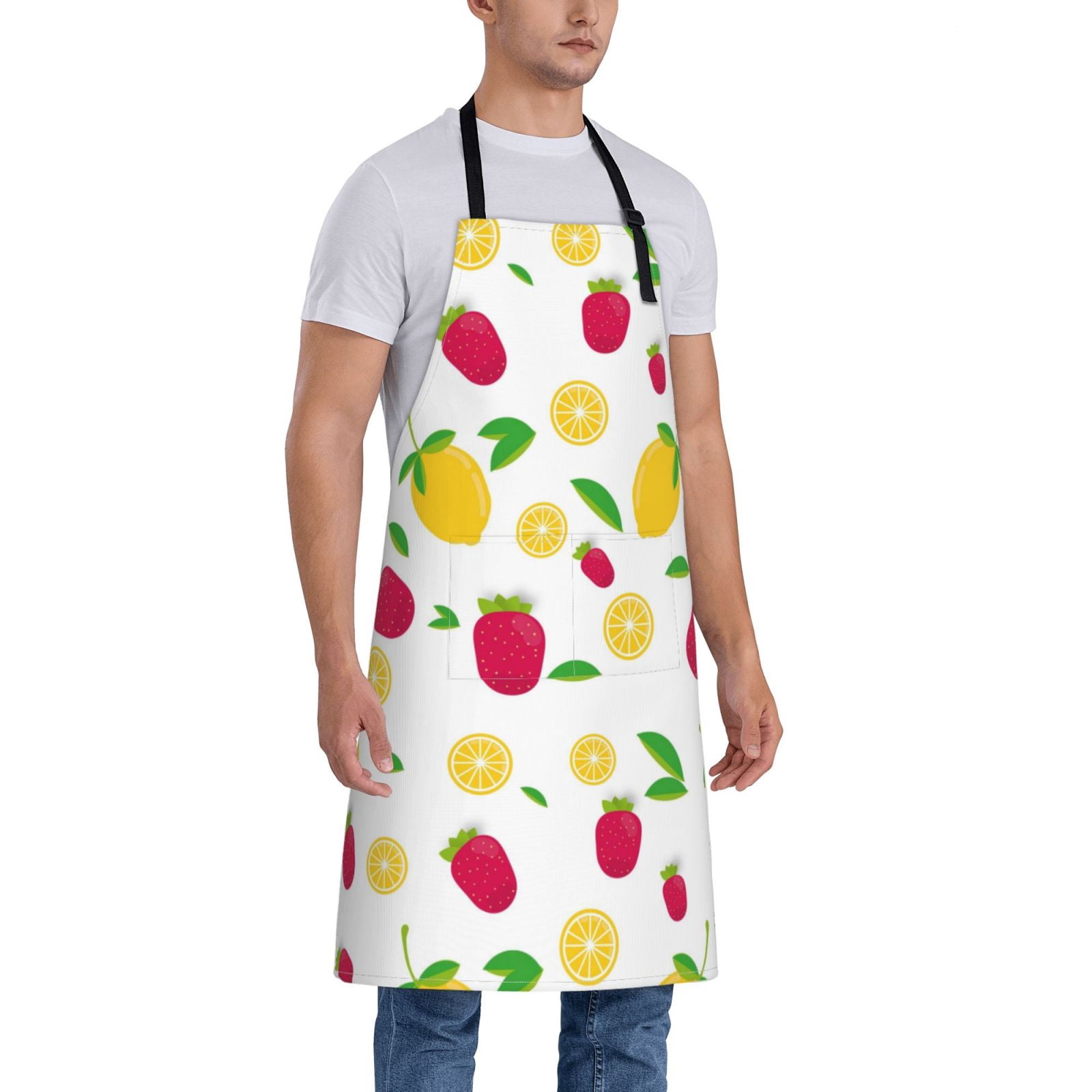 Kdxio Strawberry and Lemon Apron with Pockets Adjustable Kitchen Aprons for Men Women Waterproof Aprons for Cooking,Drawing,Crafting, Baking Household Cleaning