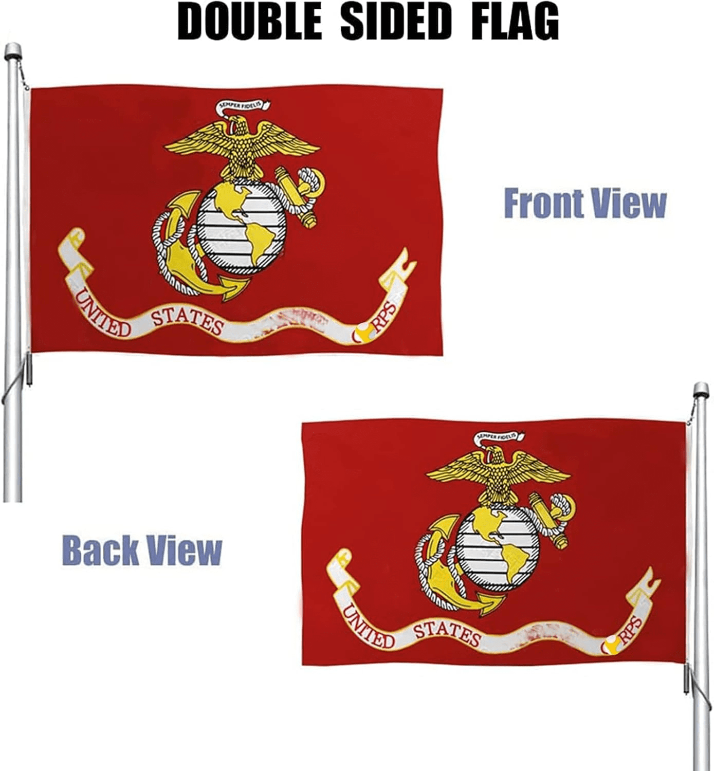 Oneluffy US Marine Corps Flags 5x3 FT Outdoor- Double Sided American USMC Army Flag Banner USMC  Flags with 2 Brass Grommets Vivid Colors