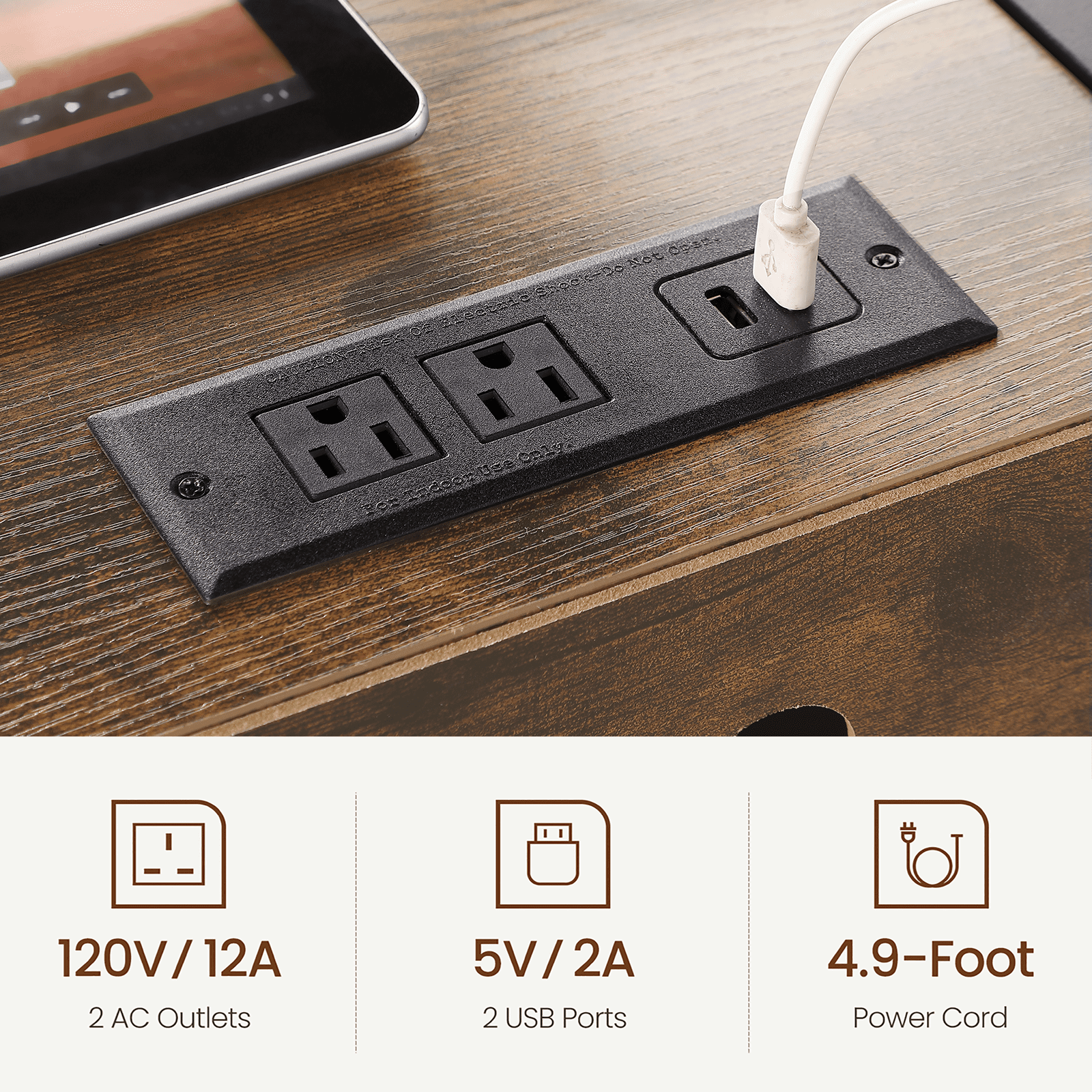 File Cabinet, Office Filing Cabinets with Socket and USB Charging Port, Printer Stand with Storage for A4, Letter Size,Metal Side Frame, Easy Installationfor Home Office