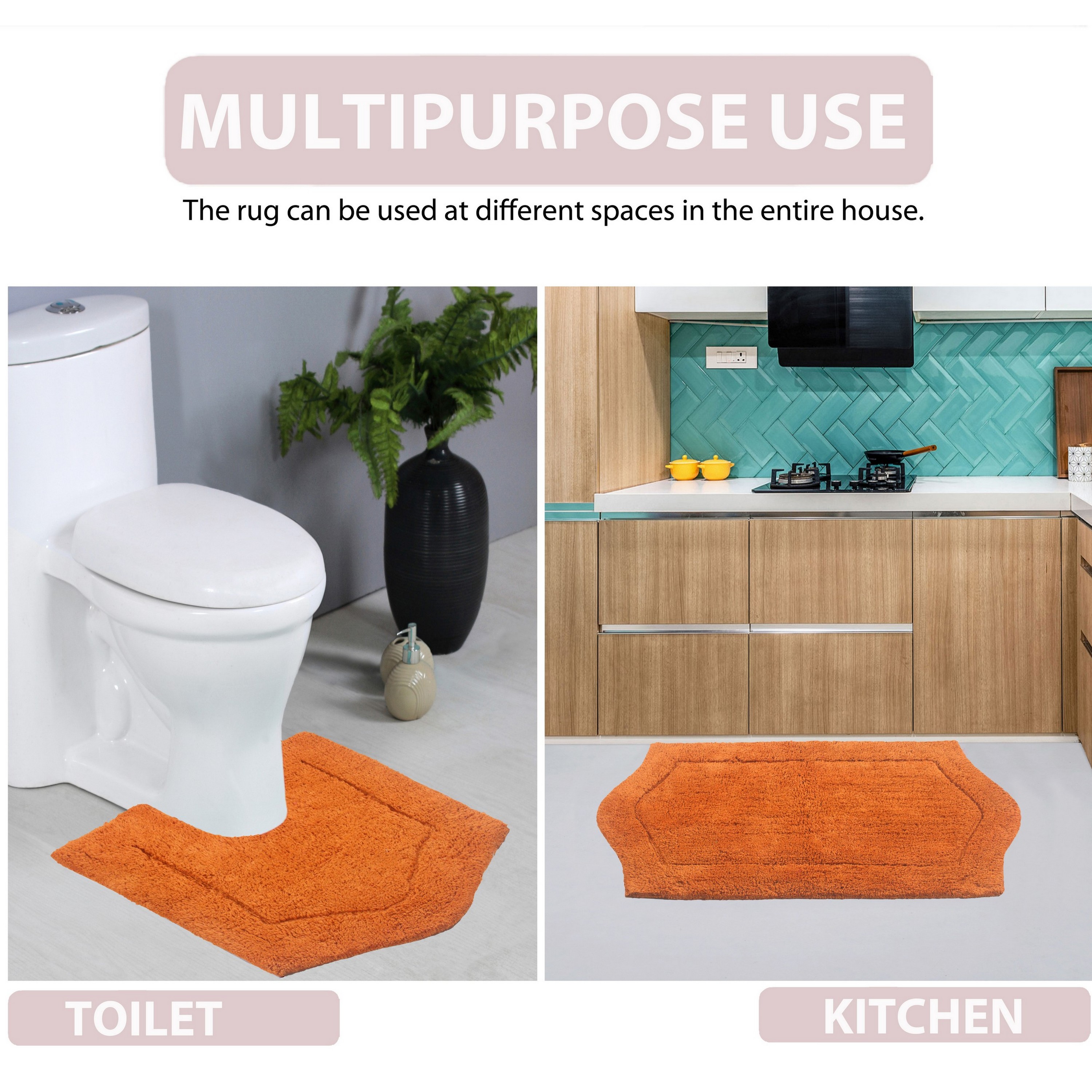 Home Weavers Waterford Collection 100% Cotton Non-Slip Bathroom Rug Set Machine Washable Bathroom Rug-17"x24", Bath Rug- 21"x34", Terracotta Color 2 Piece Bath Rug set