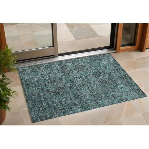 HomeRoots 563847 3 x 5 ft. Turquoise Oriental Washable Non Skid Indoor Outdoor Rectangle Machine Woven Area Rug