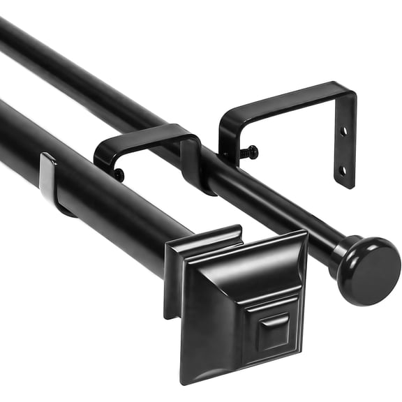 Urbanest Adjustable Double Curtain Rod Set Pila Flat Button Finials – 1″ Front & 5/8″ Back Rod With Black Rod, 28–48 Inches