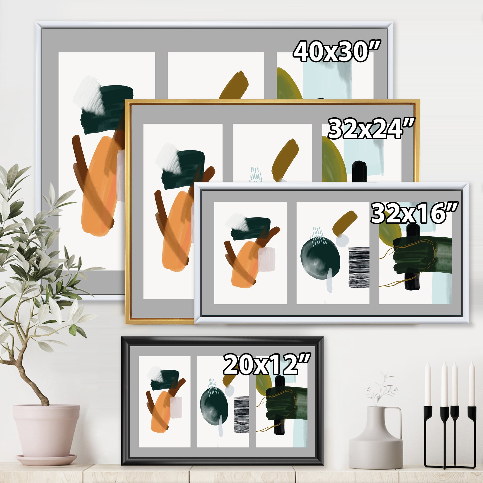 Designart 'Compostion Minimalistic of Organic Shapes IV' Modern Framed Canvas Wall Art Print