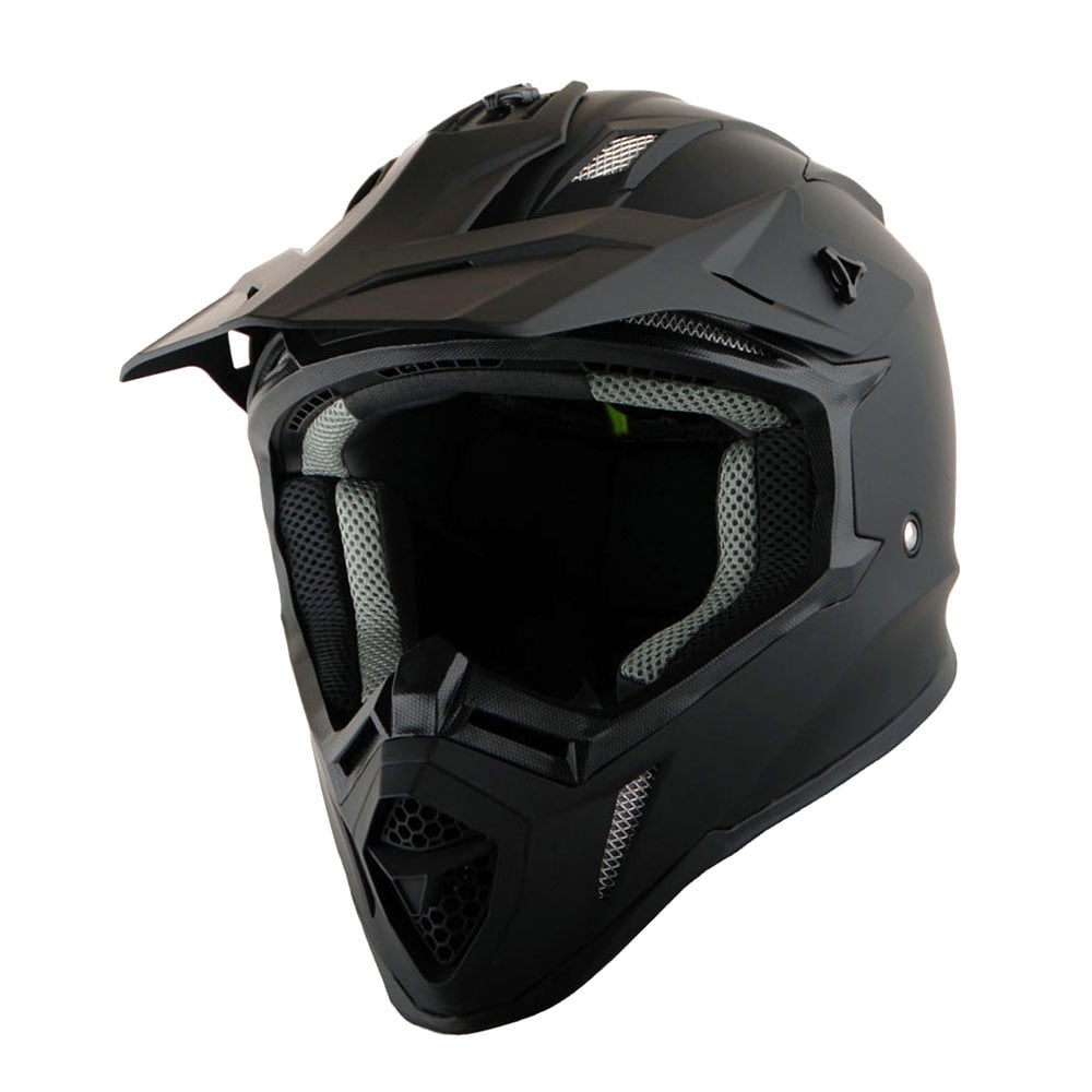1Storm Adult Motocross Helmet BMX MX ATV Dirt Bike Downhill Mountain Bike Helmet H637 Racing Style; Matt Black + Goggles + Skeleton Black Glove Bundle