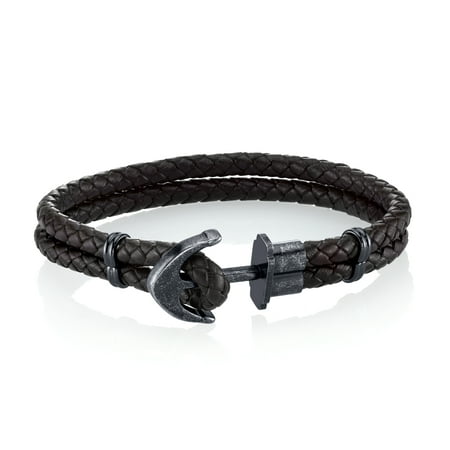 Spartan Men S Leather And Stainless Steel Anchor Bracelet Men S Leather And Stainless Steel Anchor Bracelet