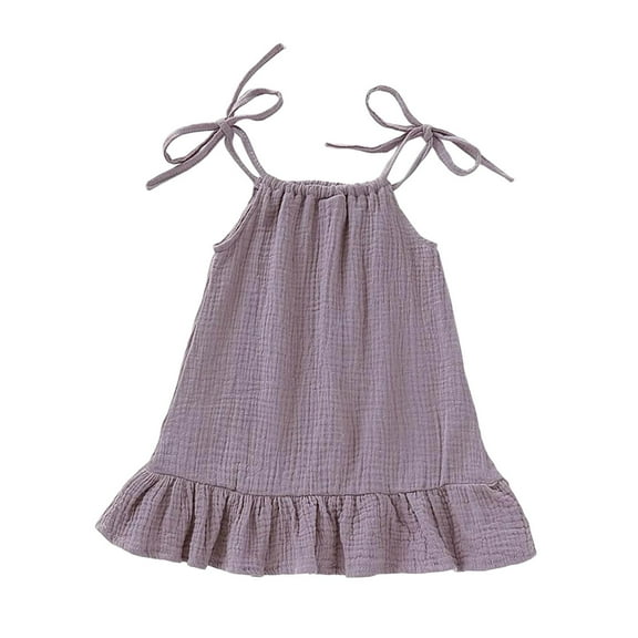 Huvoen Flower Girl Dress for Wedding Cute Casual Children Bandage Solid Sleeveless Round-Neck Dress Baby Girls Dress Purple 4 Years