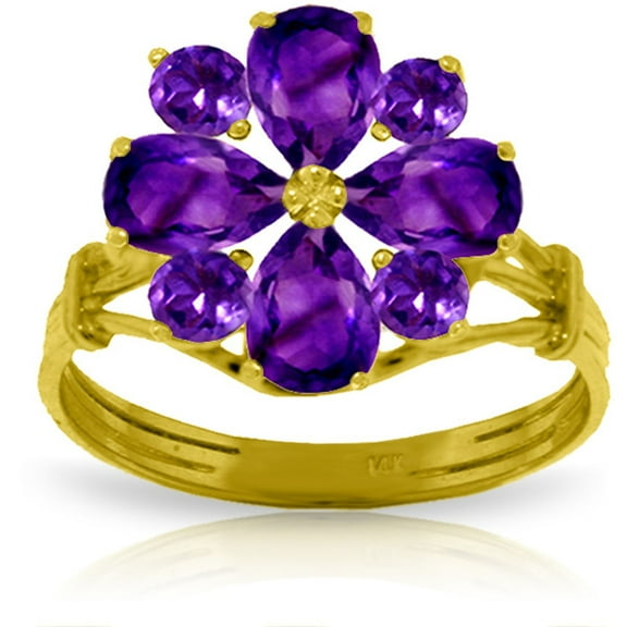 Galaxy Gold 14K Yellow Gold 2.43 CT Natural Purple Amethyst Flower Ring - February Birthstone - Peace & Wisdom - Sizes 5.5 to 11 - Fine Jewelry for Women