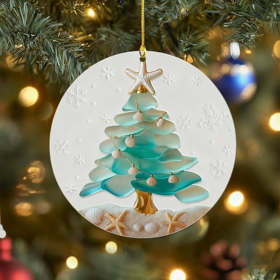 Deeceymbur Acrylic Trees Ornament Sea Glass Christmas Decorations Beach Themed Holiday Ornament for Trees Hanging Festive Home Accents