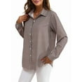 thumbnail image 1 of Camisas de Mujer con Botones, Casuales, de Larga, A Cuadros, con Estampados, Blusas Holgadas con Cuello A . Color Café L, 1 of 8