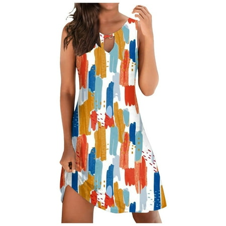 Blphud Dress for Women Casual Dresses for Women 2024 Casual Spring Summer Dress Women Beach Dress Fashion Stripe Sleeveless Camisole Beach Long Fitted Dresses for Women Hot Pink M