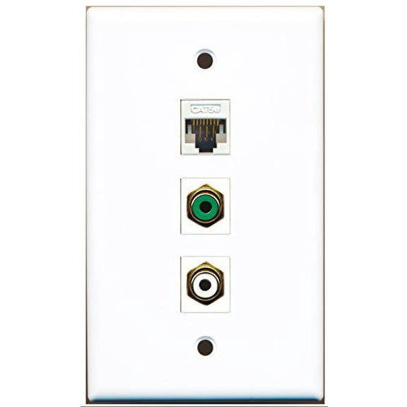 RiteAV - 1 Port RCA White and 1 Port RCA Green and 1 Port Cat5e Ethernet White Wall Plate