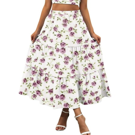 

gvdentm Women S Skirts Midi Dress Boho Waist Elastic Line A Pocket Pleated Swing Beach Summer Tiered Tulle Table Skirt
