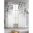 thumbnail image 2 of Grey Leaves Sheer Curtains 84 Inch Length 2 Panels Set for Living Room/Bedroom, Summer Botanical Kitchen Curtains with Grommet Semi-Sheer Curtains Drapes Voile Window Treatments 52"x84"x2, 2 of 7