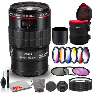 Canon EF 100mm f/2.8L DSLR Camera Macro Lens with Filter Kit and