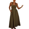 thumbnail image 3 of Summer Dresses for Women 2025 Halter Maxi Wedding Guest Party Cocktail Semi Formal Elegant Sundress Dark Green L, 3 of 9