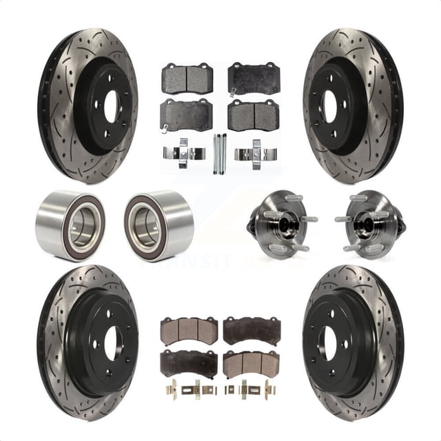 Transit Auto Front Rear Hub Bearing Assembly Coated Disc Brake Rotor and Ceramic Pad Shoe Kit (10Pc) for Car 2018-2020 Dodge Durango with Vented Rotors Left Right Driver Passenger Side KBB-127901