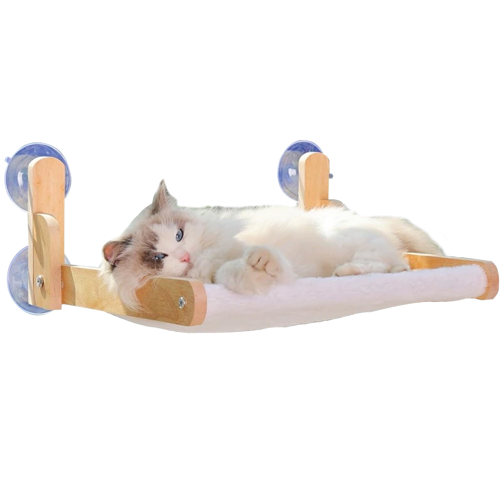 Cat Window Perch with Wooden Frame, Foldable Cat Hammock Bed for Indoor Cats, Soft Plush Cover, Strong Suction Cups, No Drilling, Cat Window Hammock for Small Size Windows