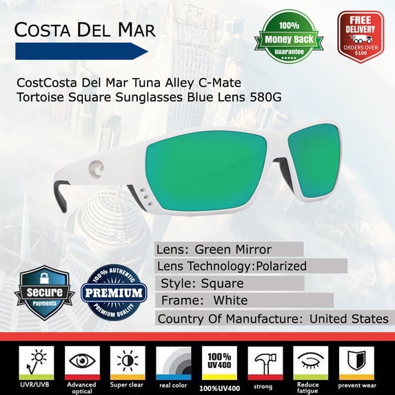 Costa Del Mar Tuna Alley White Square Sunglasses
