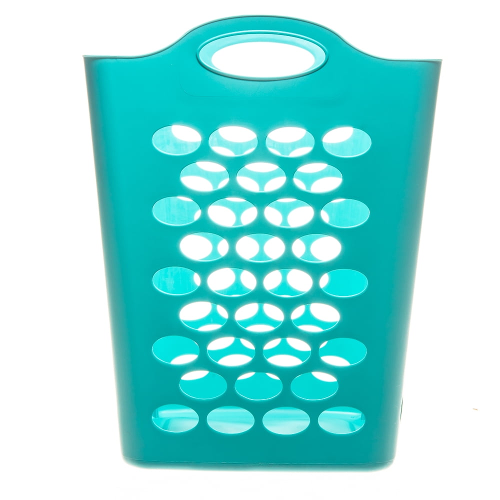 Mainstays Flexible Square Plastic Laundry Hamper, 3 Pack, Turquoise