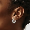 thumbnail image 3 of Sterling Silver Rhodium-plated Polished and Textured Hoop Earrings, 3 of 3