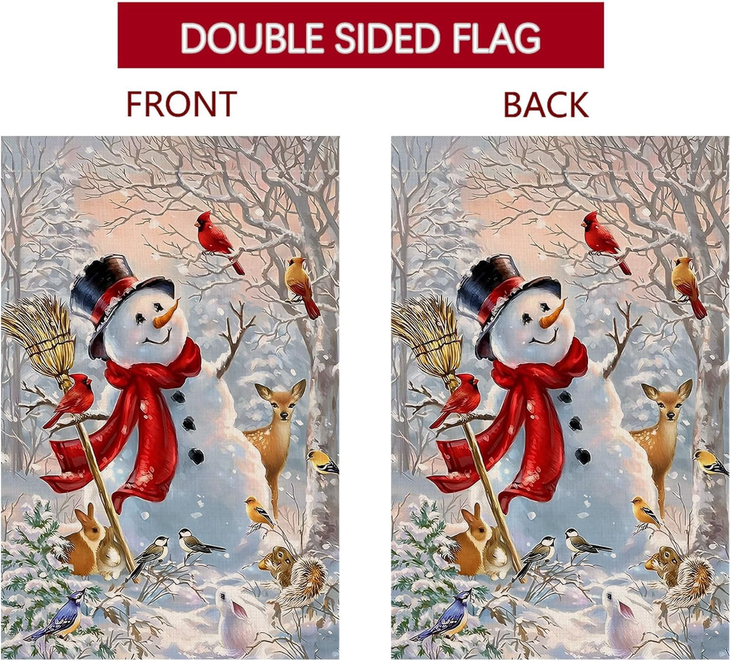 Winter Snowman House Flag 28 x 40 Vertical Double Sided Christmas Deer Cardinal Bird Holiday Outside Decorations Burlap Yard Flag BW727-40