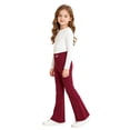 thumbnail image 4 of Girls High Waist Heart Embroidery Flared Yoga Pants, Elastic Stretch Solid Color Kids Bell Bottom Trousers for Spring Autumn Daily Casual Dance Sport Wear(,8-9 Years), 4 of 4