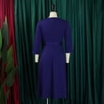 thumbnail image 5 of AURA Plus Size V Neck Pleated Midi Dress High Waist Belted A Line 3 4 Sleeve Elegant Summer Work Dress with Zipper, 5 of 10