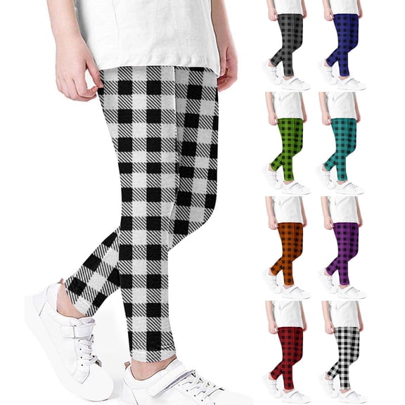 CLOISE Boys Girls Workout Leggings Full Length Tights Stretchy Skinny Pants Plaid Seamless High Waist Yoga Bottoms