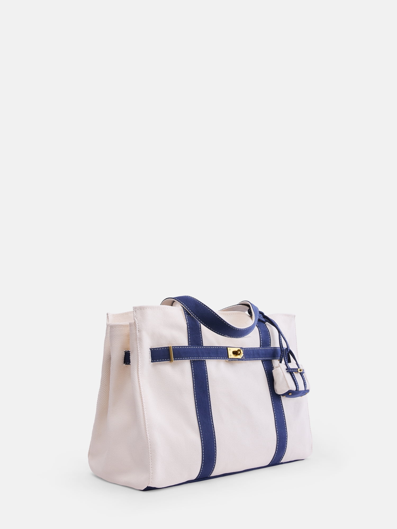Free Assembly Women's Canvas Tote Handbag with Tote Charm, Natural with Navy