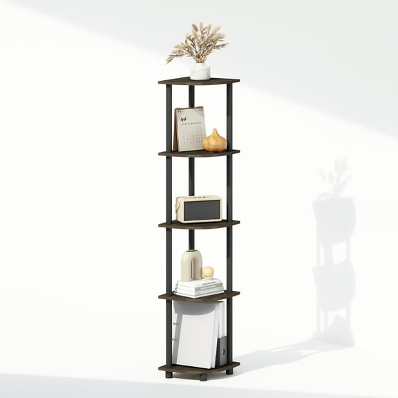 Furinno TURN-N-TUBE 5-Tier Corner Display Rack Shelving Unit Brown Grain