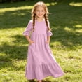 thumbnail image 4 of Trikvn Girls Maxi Dress Short Sleeve Ruffle Tiered Long Dresses with Side Pockets Casual Summer Loose Fit Flowy Sundress for Kids Beach Vacation Holiday Wear, 4 of 7