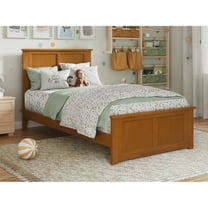 Madison Twin Low Profile Wood Platform Bed w/ Matching Footboard in Light Toffee