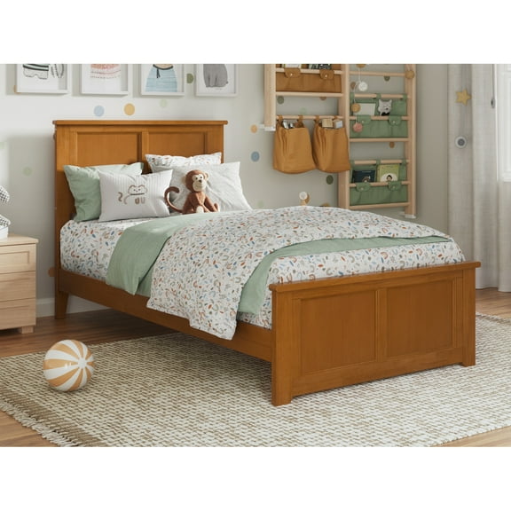 Madison Twin Low Profile Wood Platform Bed w/ Matching Footboard in Light Toffee