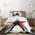thumbnail image 3 of Ambesonne Rock Music Quilted Bedspread Set 2 Pcs, Guitar Player Star, Twin Size, Black Red Peach, 3 of 6