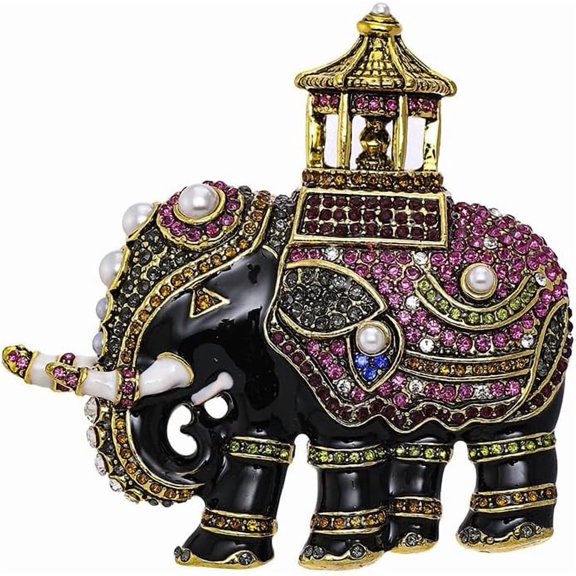 Vintage Elephant Brooch Pin for Women Men Rhinestone CZ Pearl Enamel Extra Big Animal Lapel Pins Corsage Badge Dress Accessories