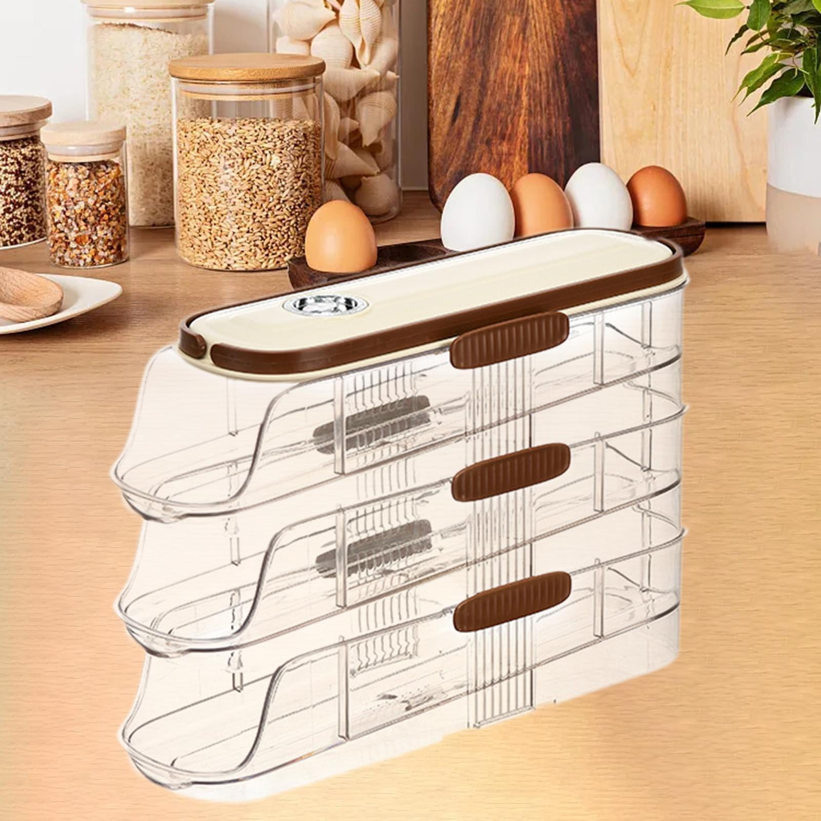 Fiocias Egg Holder for Fridge Rolling Eggs Dispenser Large Capacity Egg Rack Storage Box 3 Tier