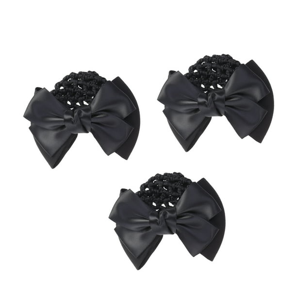 3 piezas de moño elástico con lazo para el pelo, red con lazo grande, clip de malla para mujeres y niñas, color negro