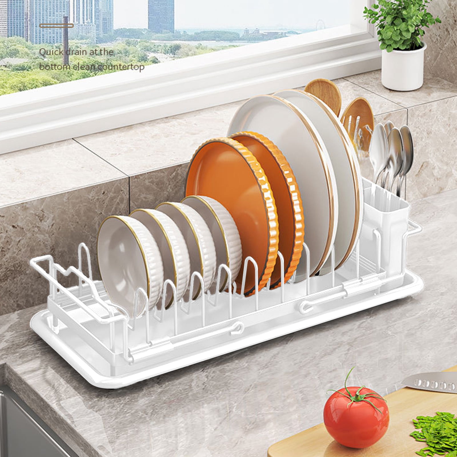 Bxaolu Sink Dish Drying Rack - Expandable Small Dish Rack Over Sinks with Drying Tray, Stainless Steel Dish Drainer for Kitchen Counter with Cutlery Holder, Drying Rack Fit 14’’-19’’ Kitchen Sink