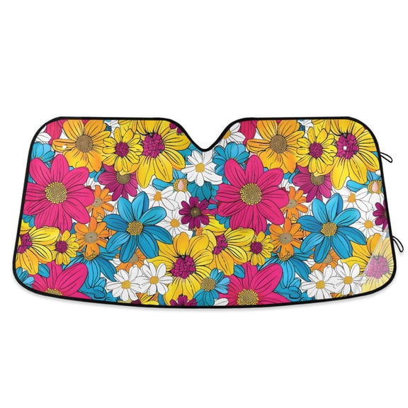 Colorful Daisies Chrysanthemums Flowers Car Windshield Sun Shade Foldable Car Front Window Visor Heat and UV Protection 53x23.5