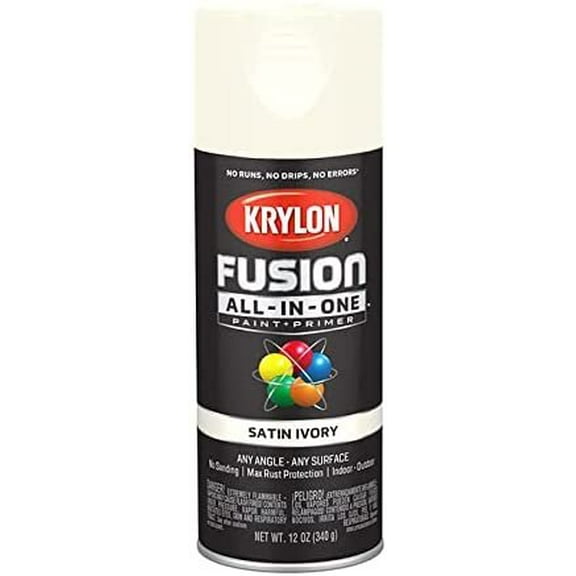 12 oz Krylon K02739007 Ivory Fusion All-In-One Paint & Primer Spray Paint, Satin Pack of 6