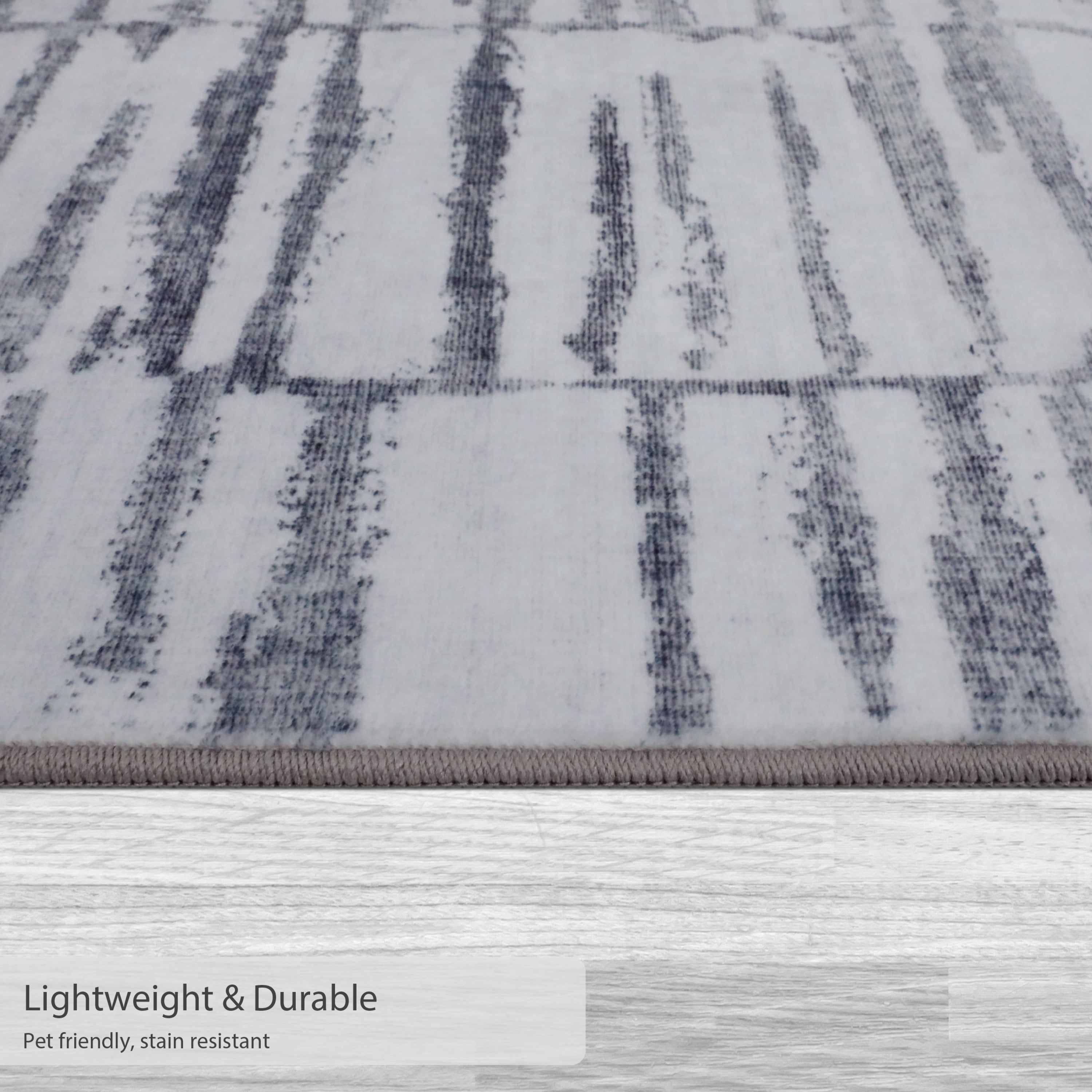 Washable Skid-Resistant Accent Rug Geometric Grey 24" x 48"