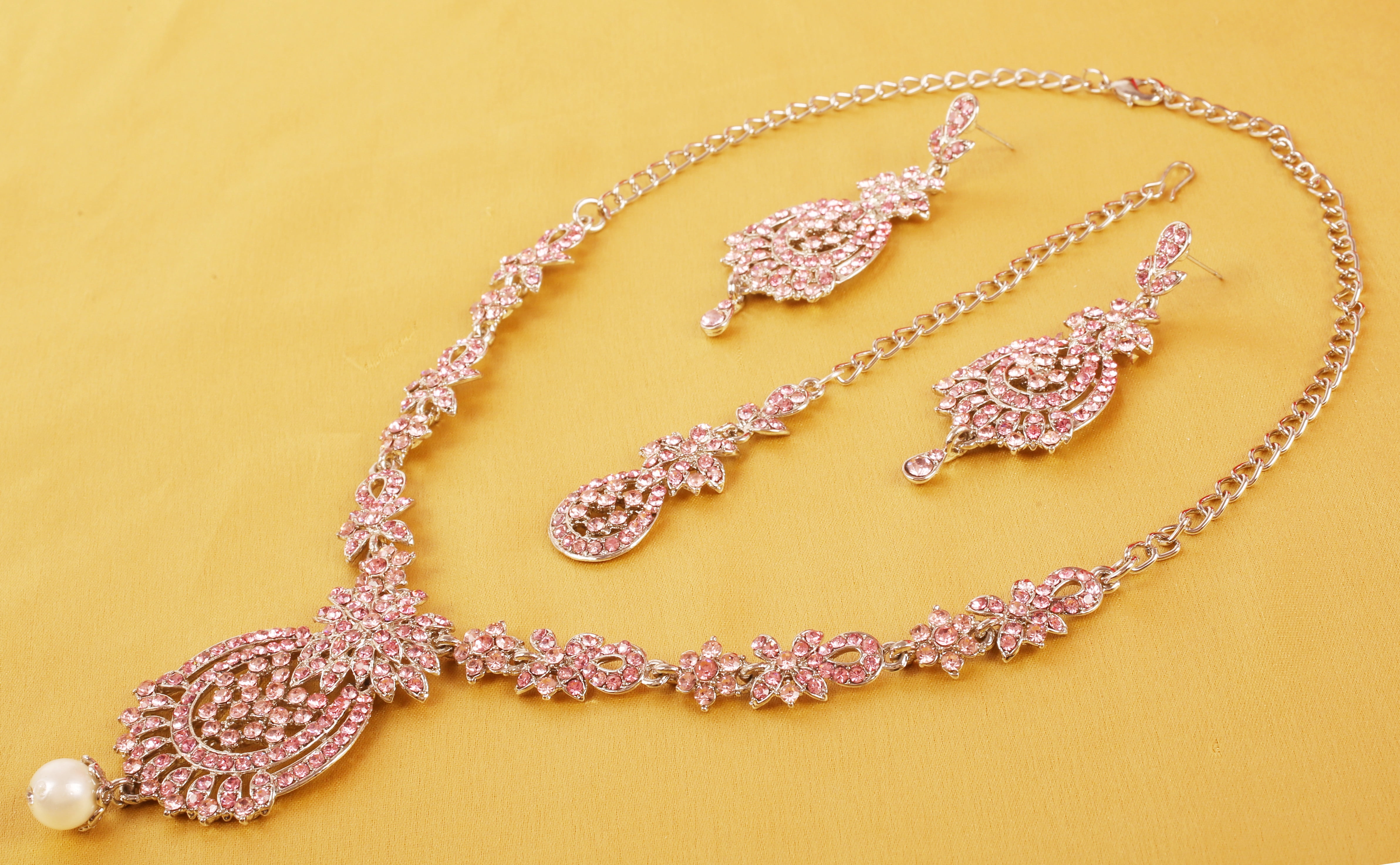 Sunsoul By Touchstone Indian Handcrafted Fuchsia Rhinestone Gold Tone Jewelry Necklace For Women.